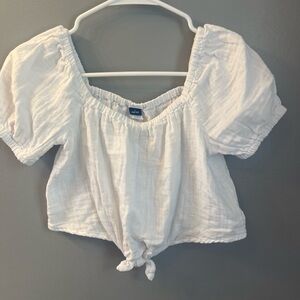 Old Navy Cream Puff Sleeve Tie-Front Crop Top